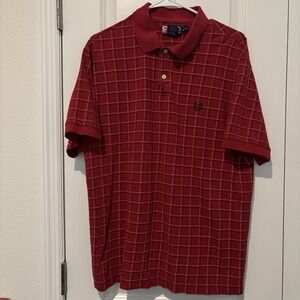 Chaps by Ralph Lauren Windowpane Embroidered Polo Shirt Red Mens XL Y2K